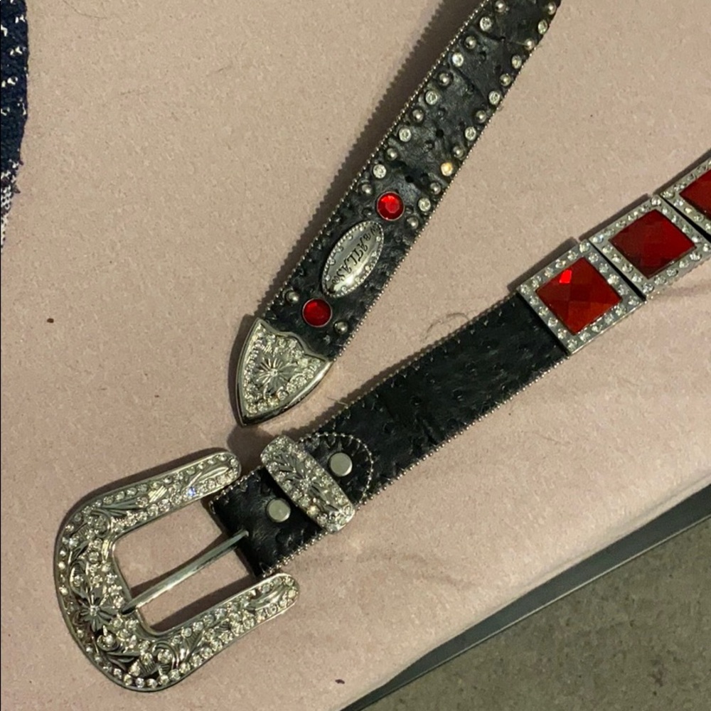 Leather Belt with Large Red and Silver Stones